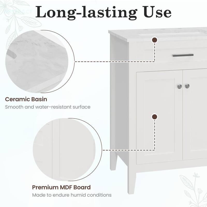 Modern Bathroom Vanity with Ceramic Sink, Soft-Close Storage Cabinet and Glossy Easy-Clean Countertop