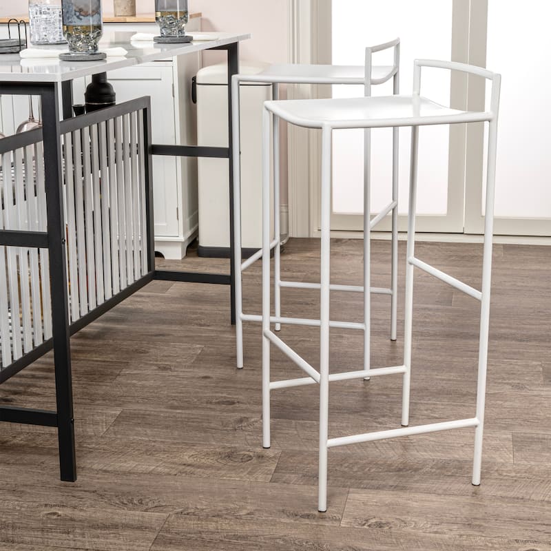 Bali 30" Coastal Contemporary Iron Saddle-Seat Low-Back Bar Stool with Foot Rest, by JONATHAN Y - 33"