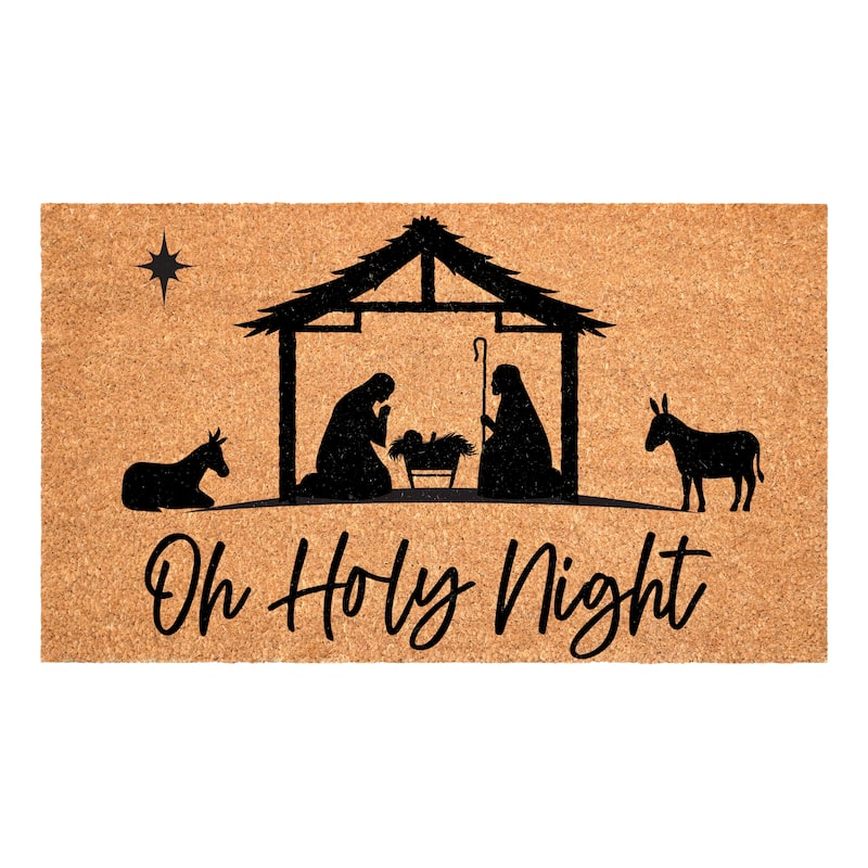 HomeRoots 17" X 29" Brown And Black Christmas Outdoor Coir Door Mat - 17.00' X '29.00