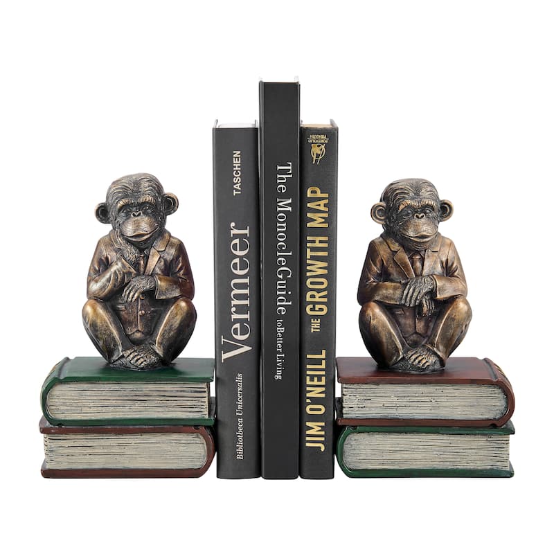Danya B. Monkeys on Books Polyresin Antique Patina Finish Bookend Set of 2
