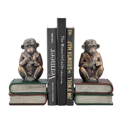 Danya B. Monkeys on Books Polyresin Antique Patina Finish Bookend Set of 2
