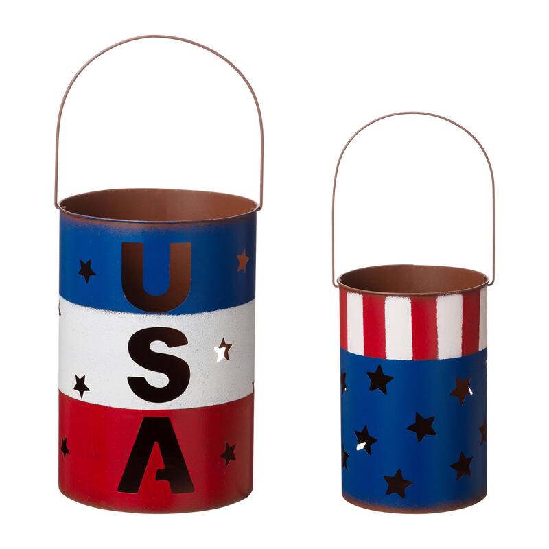 Glitzhome Set of 2 USA Metal Patriotic Lanterns