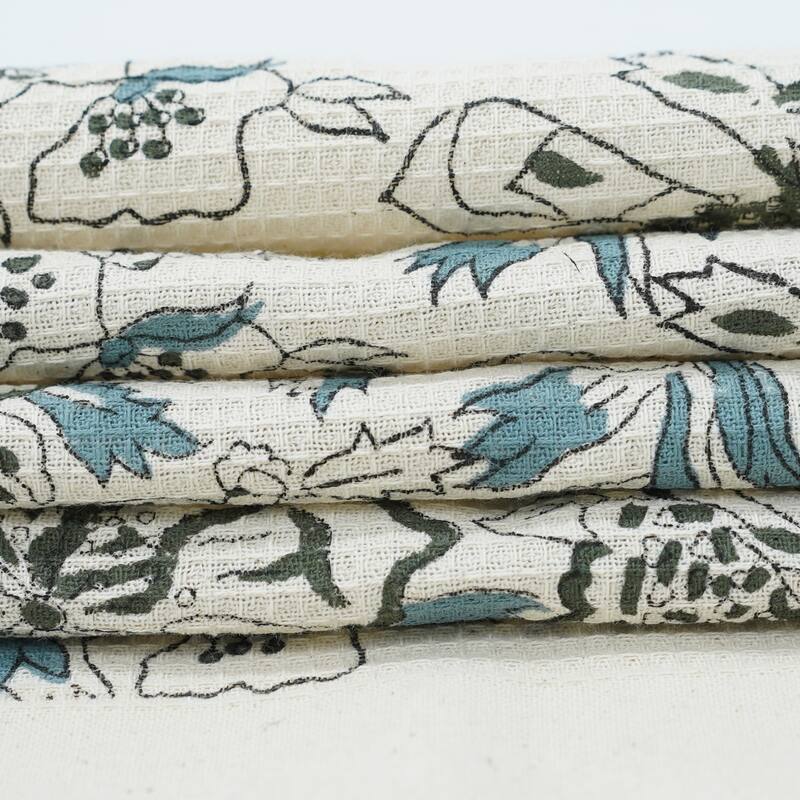 Fabdivine Hand Block Floral Print Waffle Weave Kitchen, Dining Room Use, Gift Hand Towel