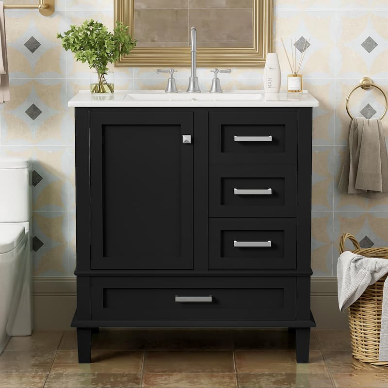 GDFStudio - Iris Modern 30" Bathroom Vanity with Ceramic Sink, Soft-Close Door & 3 Drawers