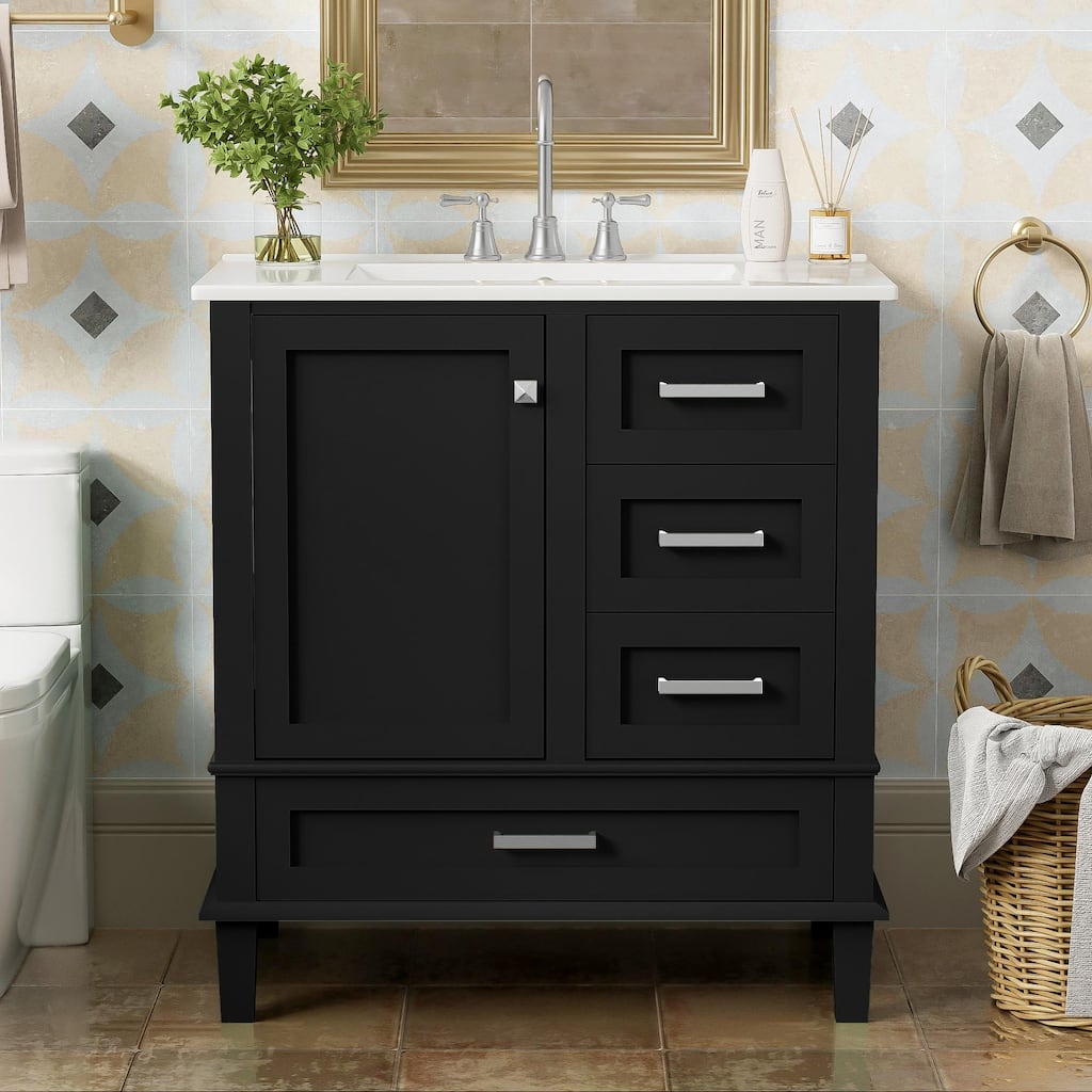 Roomfitters 30" Bathroom Vanity, Modern Cabinet with Sink Combo Set, Storage with Soft-Close Door and 3 Drawers