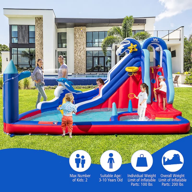 Gymax Inflatable Water Slide Park w/ Slide 2 Splash Pools Climbing