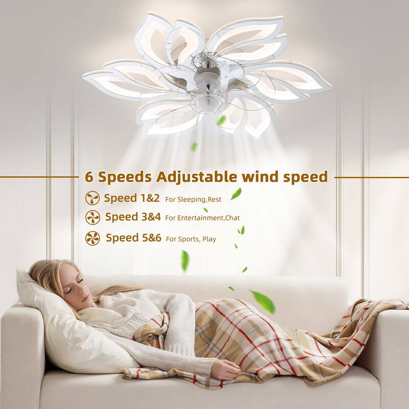 30'' 7 - Blade Ceiling Fan with LED Lights，Indoor Remote Control Ceiling Fans with Lights