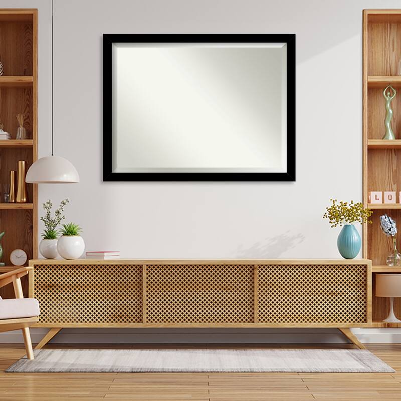 Basic Narrow Beveled Wood Framed Wall Mirror