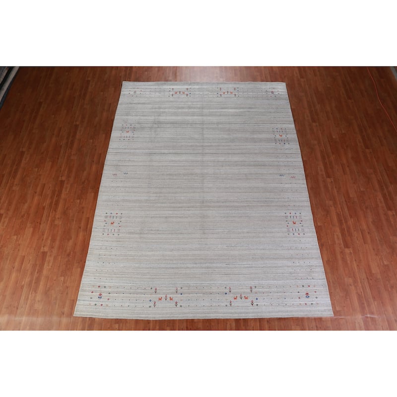 Hand Knotted Oriental 100% Wool Carpet Tribal Stripe Greys & Charcoal Gabbeh Area Rug - 12' 0'' X 8' 10''