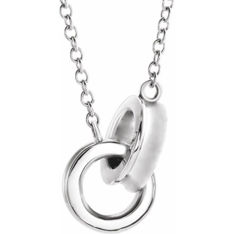 Curata 14k Two-tone Rose or White Gold 13.19x7mm Polished Interlocking Rings 18" Necklace