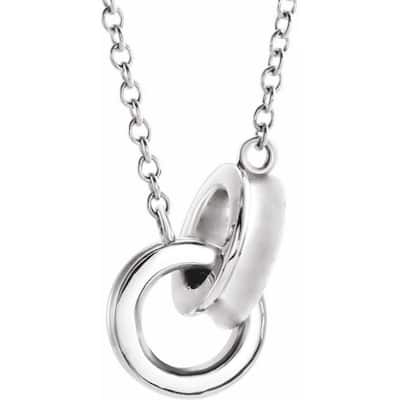 Curata 14k Two-tone Rose or White Gold 13.19x7mm Polished Interlocking Rings 18" Necklace