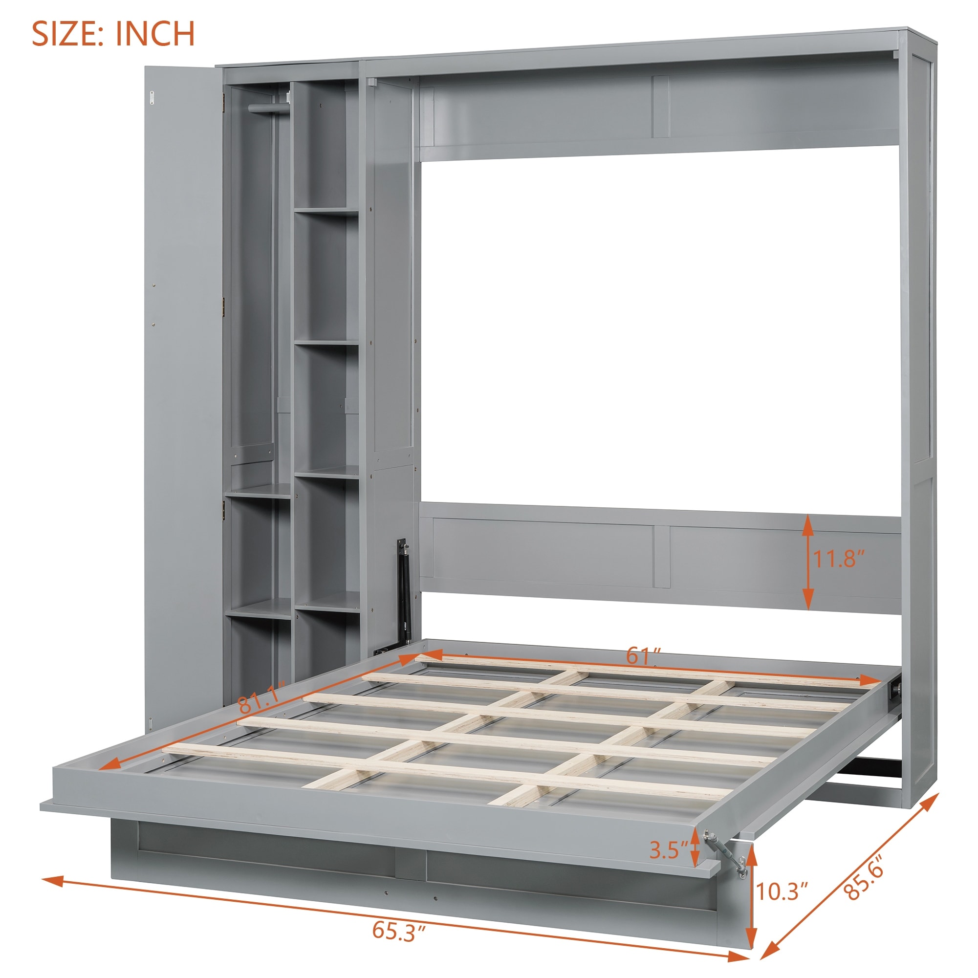 Queen Size Murphy Bed Wall Bed with Shelves