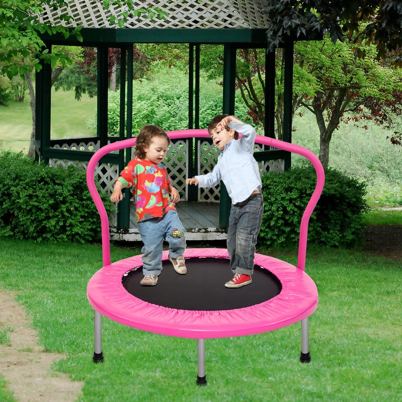 Indoor Outdoor Cardio Exercise 36 Kids Pink Trampoline with Handrail Bed Bath Beyond 33886471