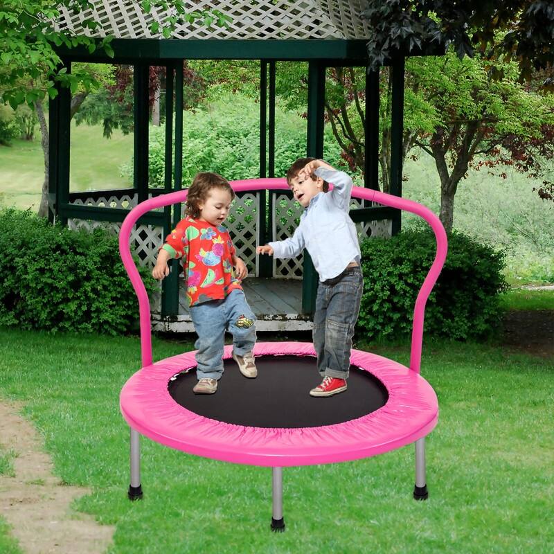 Indoor Outdoor Cardio Exercise 36" Kids Pink Trampoline with Handrail