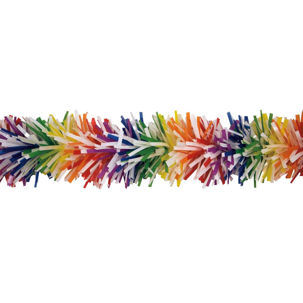 25' x 4" Multi Color Pride Rainbow Tinsel Garland - Unlit