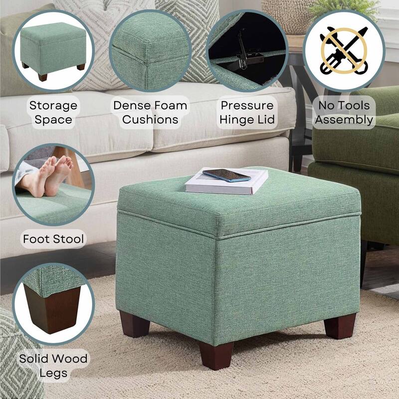 Functional Storage Ottoman with Padded Cushion Top for Compact Living Rooms, Bedrooms or Office Seating