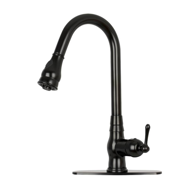 Pull Down Kitchen Faucet with Deck Plate - Matte Black