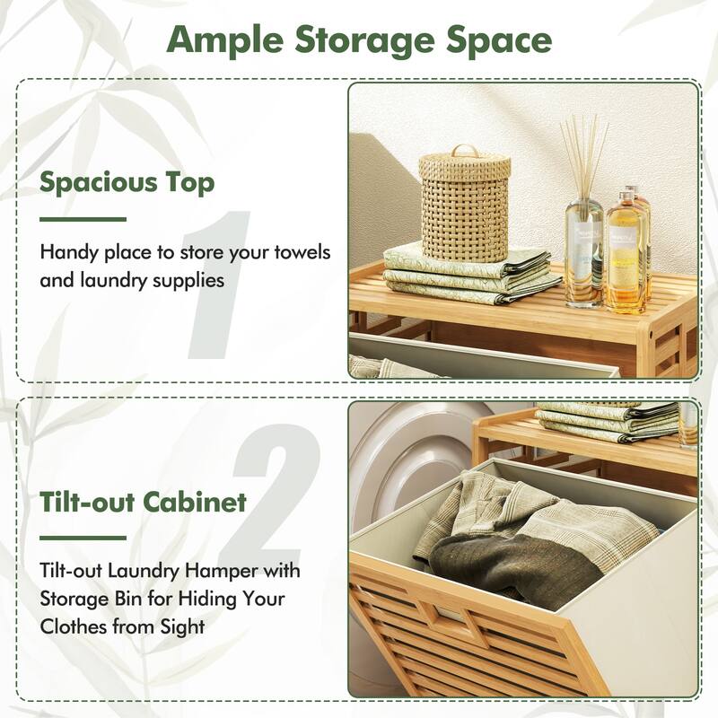 18 Gallon Multi-Room Natural Wicker Laundry Hamper with Airflow Design and Removable Fabric Storage Bin