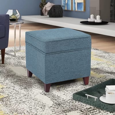 Adeco Square Blue Storage Ottoman