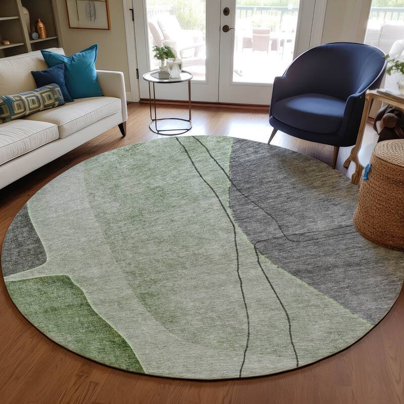 Machine Washable Indoor/ Outdoor Chantille Modern Abstract Rug - Green - 8' x 8'