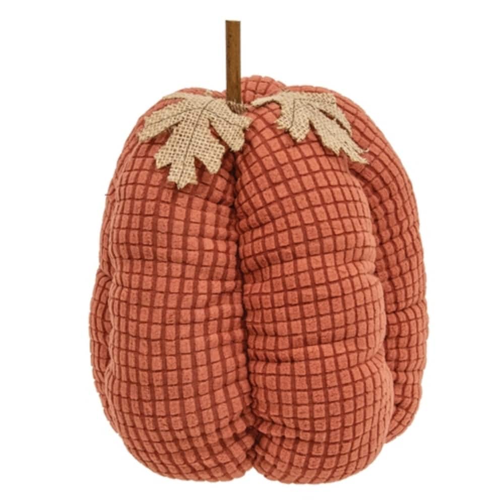 Orange Waffle Weave Pumpkin Plush Fall Tabletop Decor 9 Inch - 7” x 7” x 9”