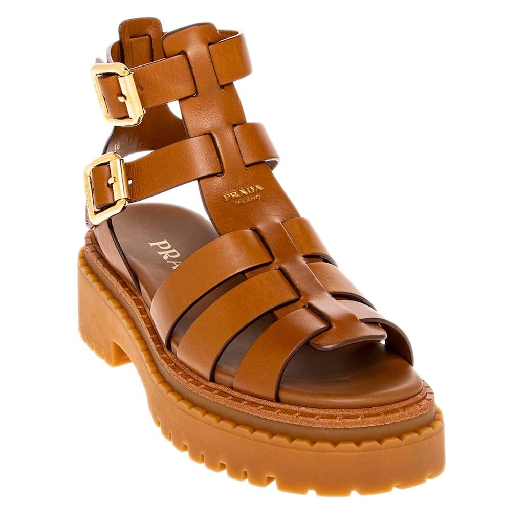 Prada Leather Sandals with Ankle Straps