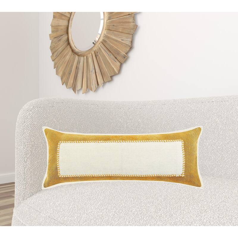 HomeRoots 14" X 36" Golden Yellow And Cream 100% Cotton Zippered Pillow