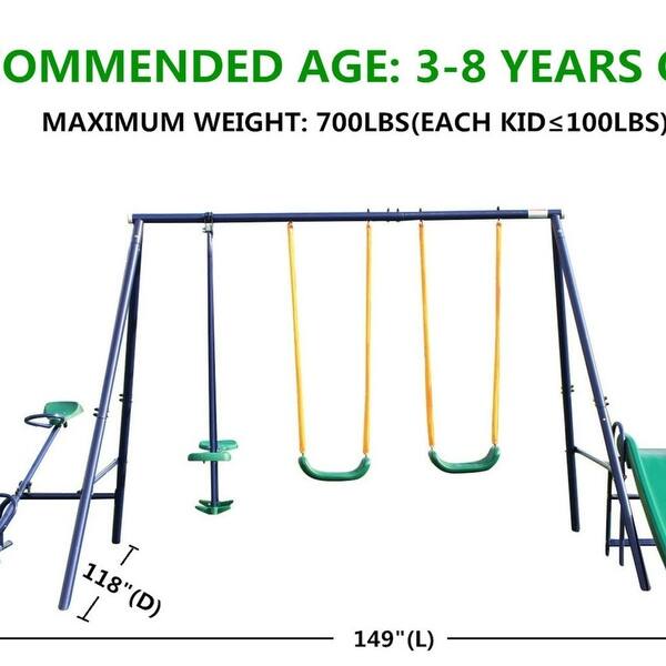 Modern Metal Blue Swing Set with Slide