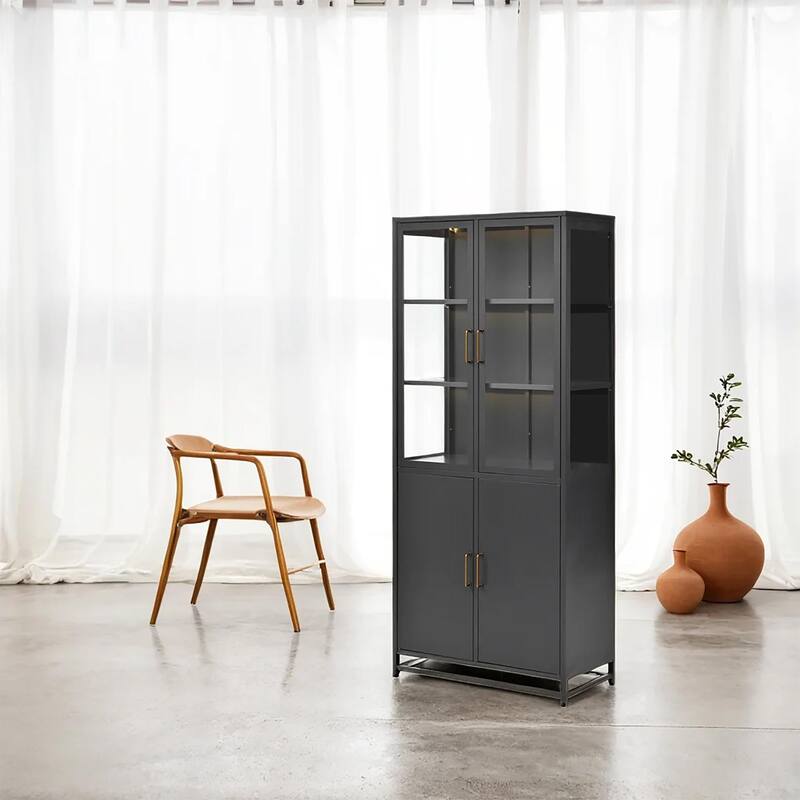76.75" Tall Curio Cabinet - 3-Sided Glass Display Case with LED Lights - Steel Frame Showcase for Collectibles, Figures
