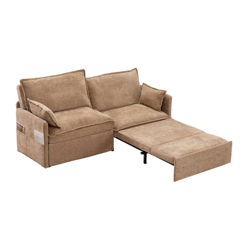 73.6" Corduroy Convertible 3-in-1 Sofa Bed with Charging Ports