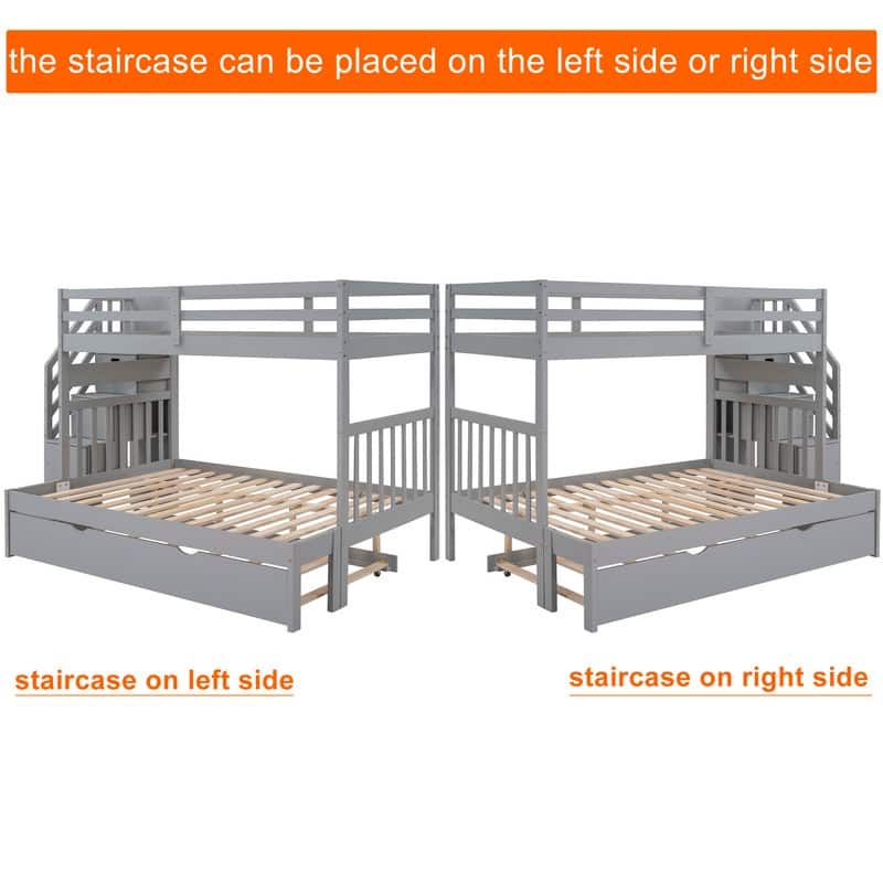 Twin over Twin/Full Size Bunk Bed with Twin Size Trundle