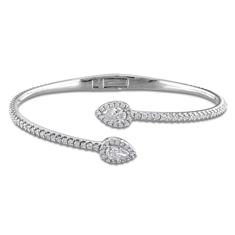 Miadora 2ct TW Pear-Cut and Round Lab-Grown Diamond Open Bangle in 14k White Gold - 6 in
