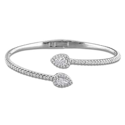 Miadora 2ct TW Pear-Cut and Round Lab-Grown Diamond Open Bangle in 14k White Gold - 6 in