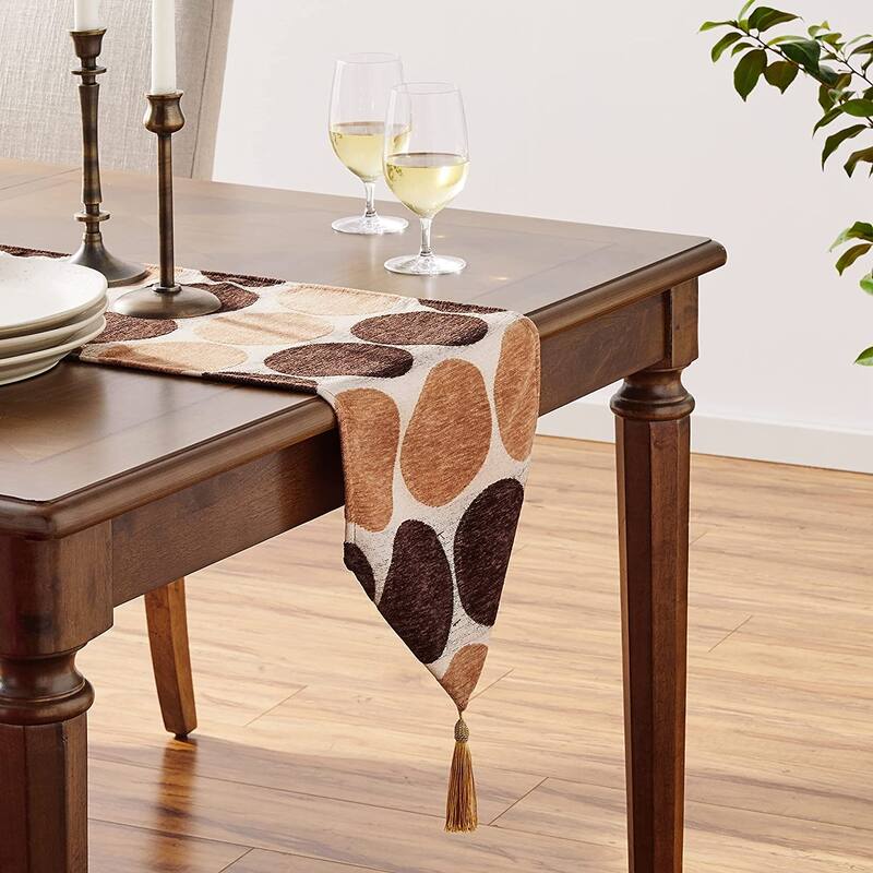 Violet Linen Chenille Circle Spots Pattern, 13 Inch by 70 Inch, Decorative Table Runners