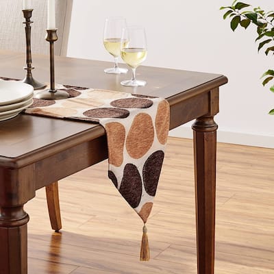 Violet Linen Chenille Circle Spots Pattern, 13 Inch by 70 Inch, Decorative Table Runners