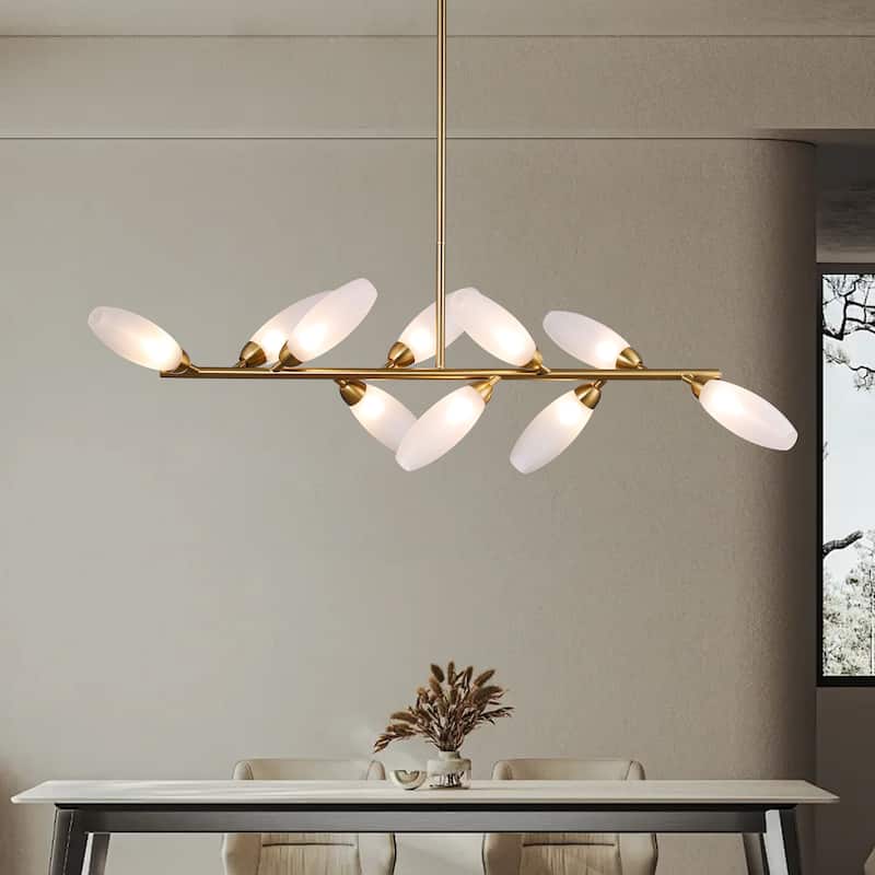 10-Light Jewelry Gold Ring Finish Linear Pendant Lamp Gem Chandelier