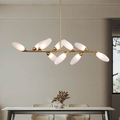 10-Light Jewelry Gold Ring Finish Linear Pendant Lamp Gem Chandelier