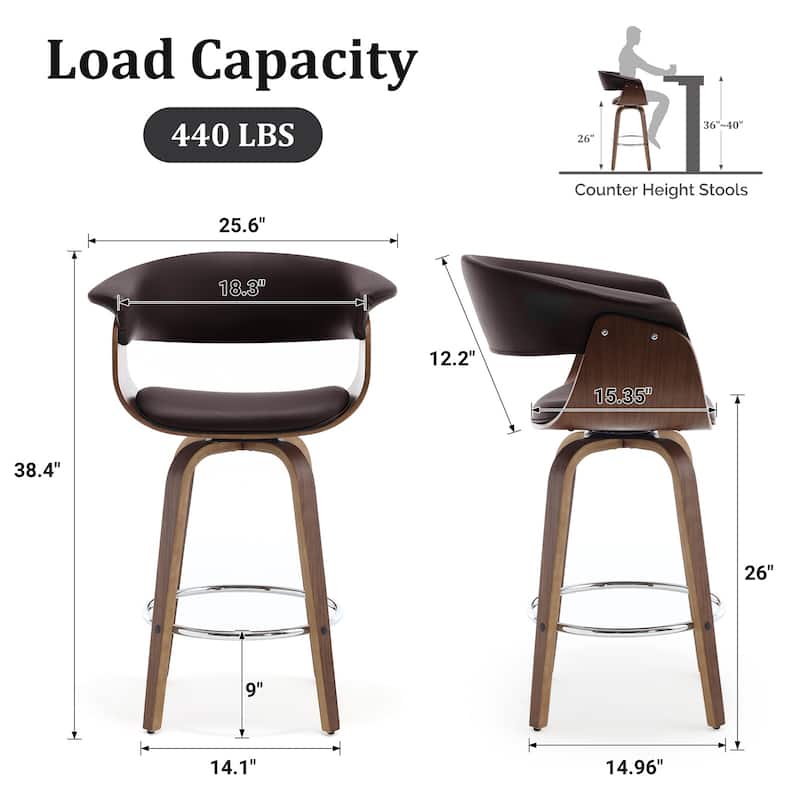 26"/29" Faux Leather Swivel Bar Stools, Wood Counter Stool