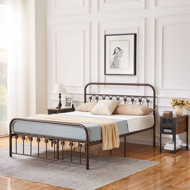 Modern Platform Bed Frame,Easy to Set Up-Twin/Full/Queen/King - Bronze Purple - Full