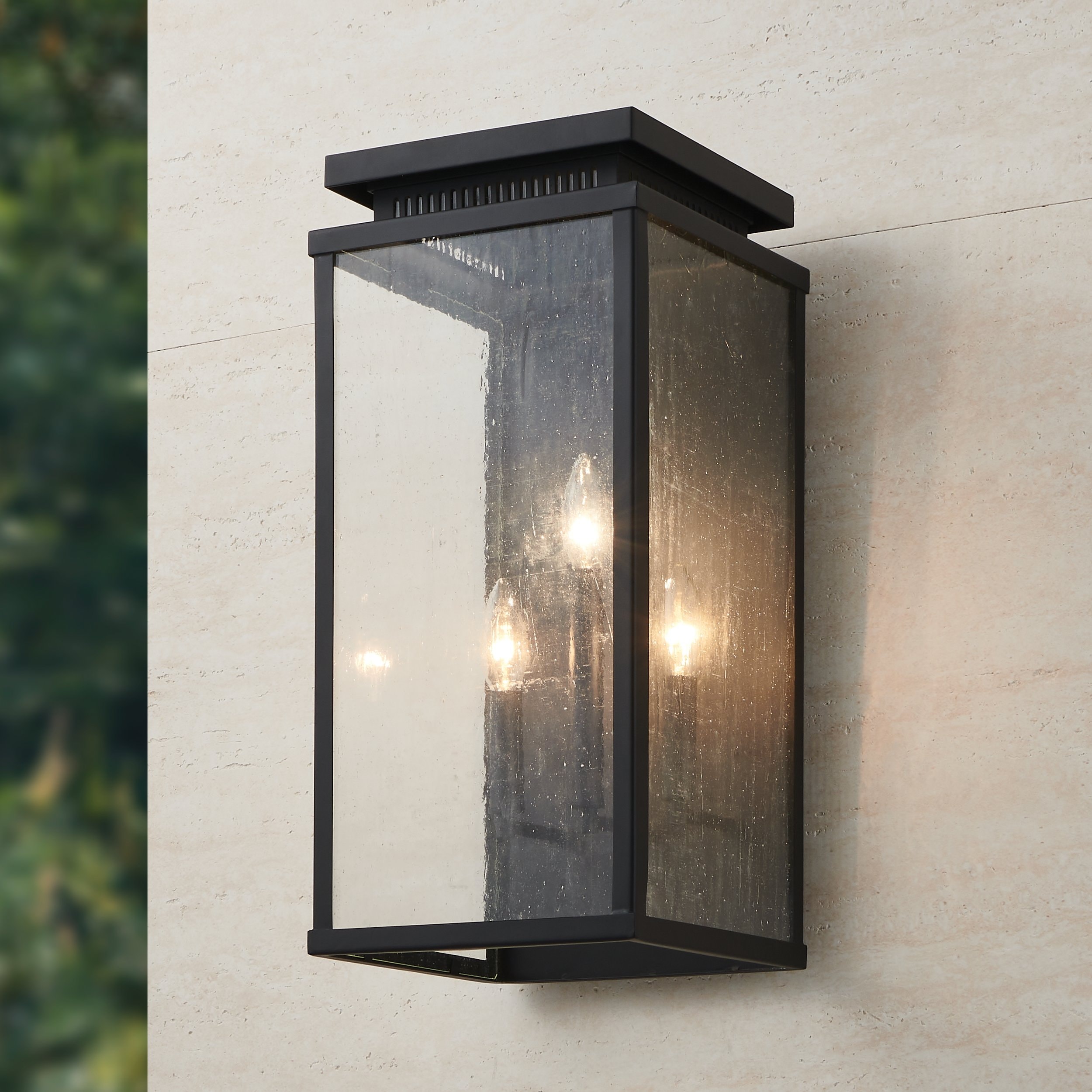 Thesis Overton 20-inch 3-light Matte Black Exterior Wall Sconce with Clear Antique Glass