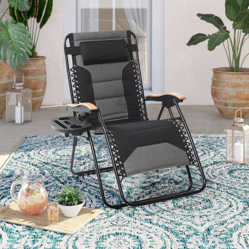 Oversize XL Padded Zero Gravity Lounge Chair Wider Armrest Adjustable Recliner with Cup Holder - N/A