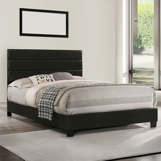 Leatherette Upholstered King Bed with Panel Headboard, Black - Bed Bath ...