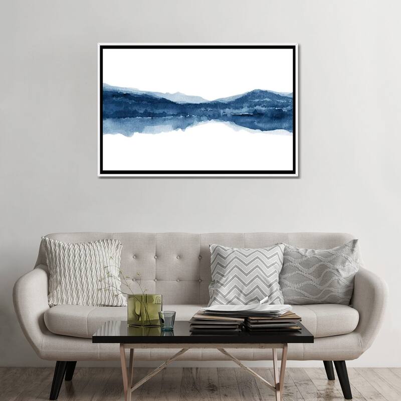 iCanvas "Watercolor Landscape X - Navy Blue" by Nouveau Prints Framed Canvas Print