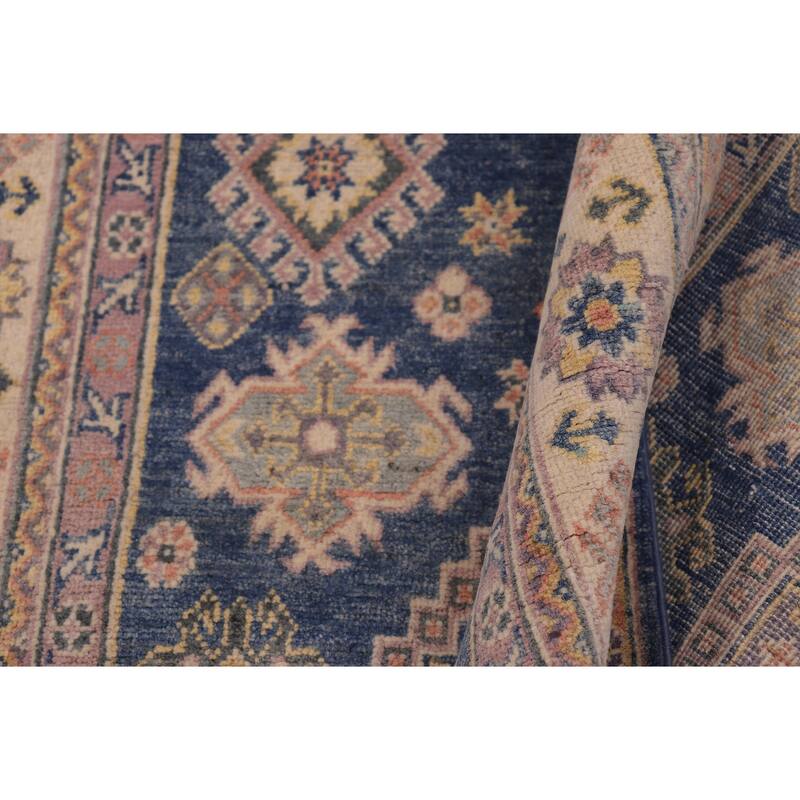 Bohemian Kazak Conrad Light Blue/Beige Wool Rug - 4'0'' x 6'1''