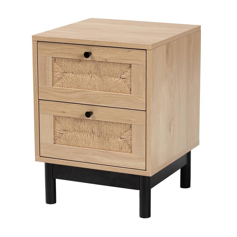 Cherelle Mid-Century Modern Light Brown and Black 2-Drawer End Table