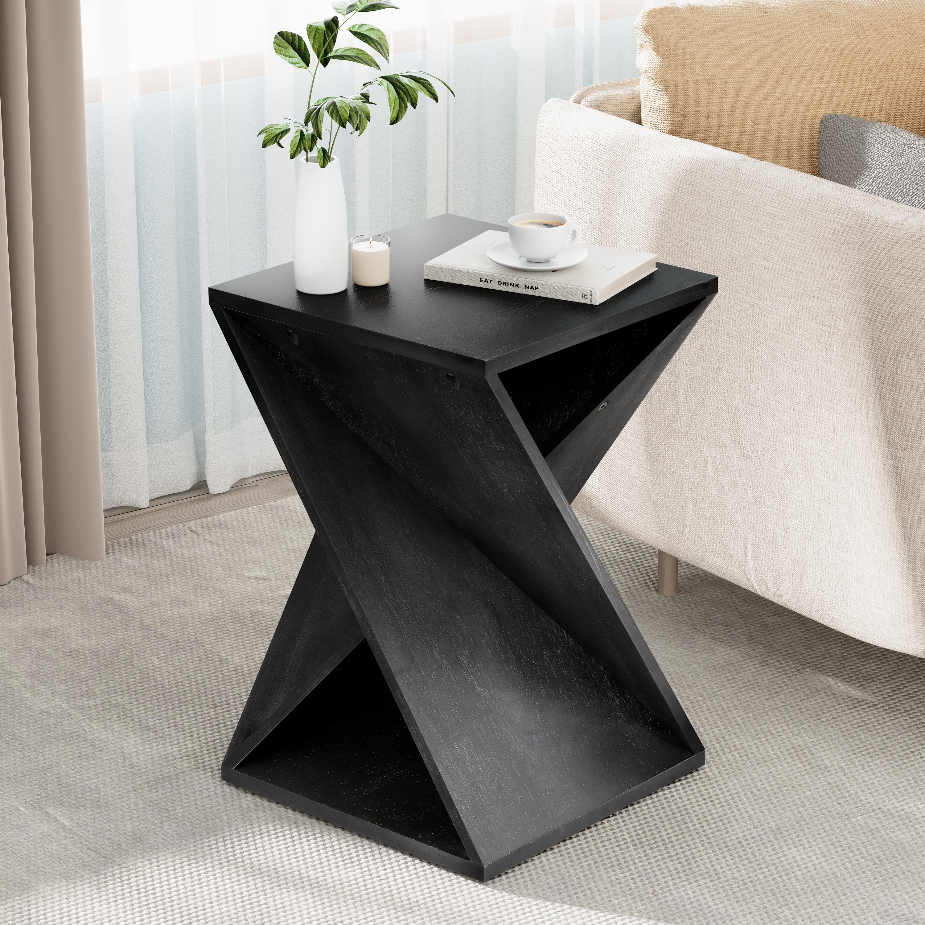 COZAYH Farmhouse End Table Square Solid Wood Side Table COZAYH Farmhouse End Table Square Solid Wood Side Table