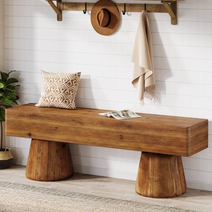 47" Solid Wood Entryway Shoe Bench, Farmhouse End of Bed Bench