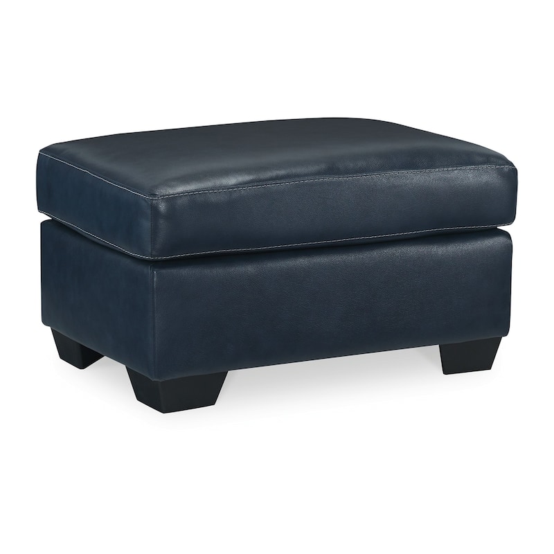Orion Ottoman, 34 Inch Rich Ocean Blue Real and Faux Leather Cushion