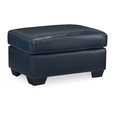 Orion Ottoman, 34 Inch Rich Ocean Blue Real and Faux Leather Cushion