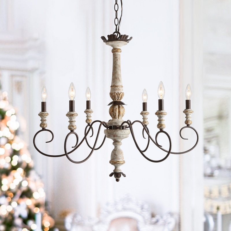 zoom 1 of 9, The Gray Barn French Country 6-light Distressed Wood Chandelier - D31" x H28"